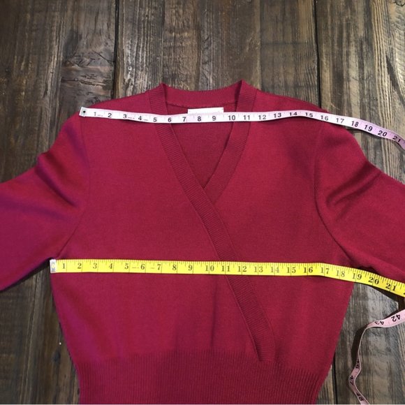 Vintage 80s 90s Maxi Sweater Wrap Dress Shoulder Pads Cranberry Red Sz S/ M - Picture 2 of 8